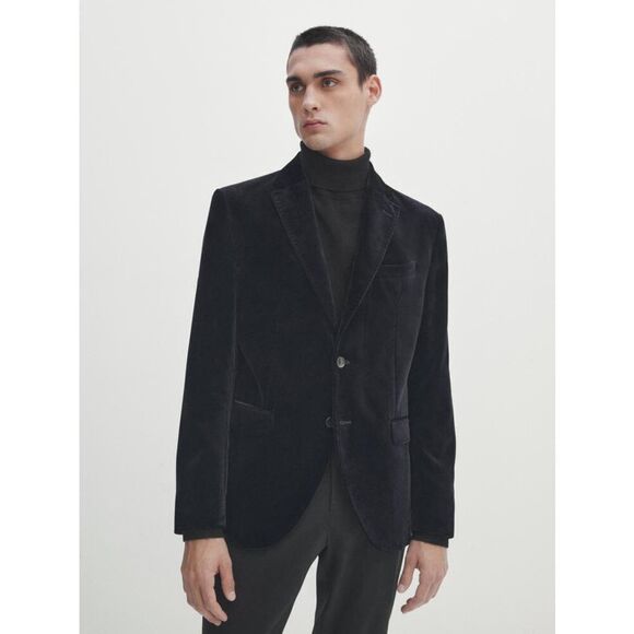 ✨ZARA NAVY BLUE VELVET SZ 38 BLAZER✨ - Picture 2 of 9